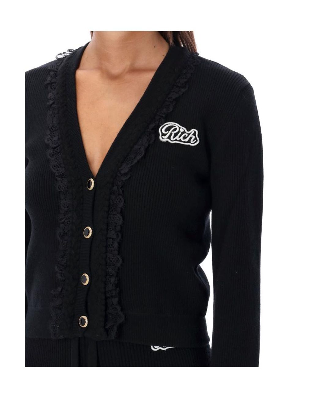 Alessandra Rich Black Logo Detailed Buttoned Cardigan