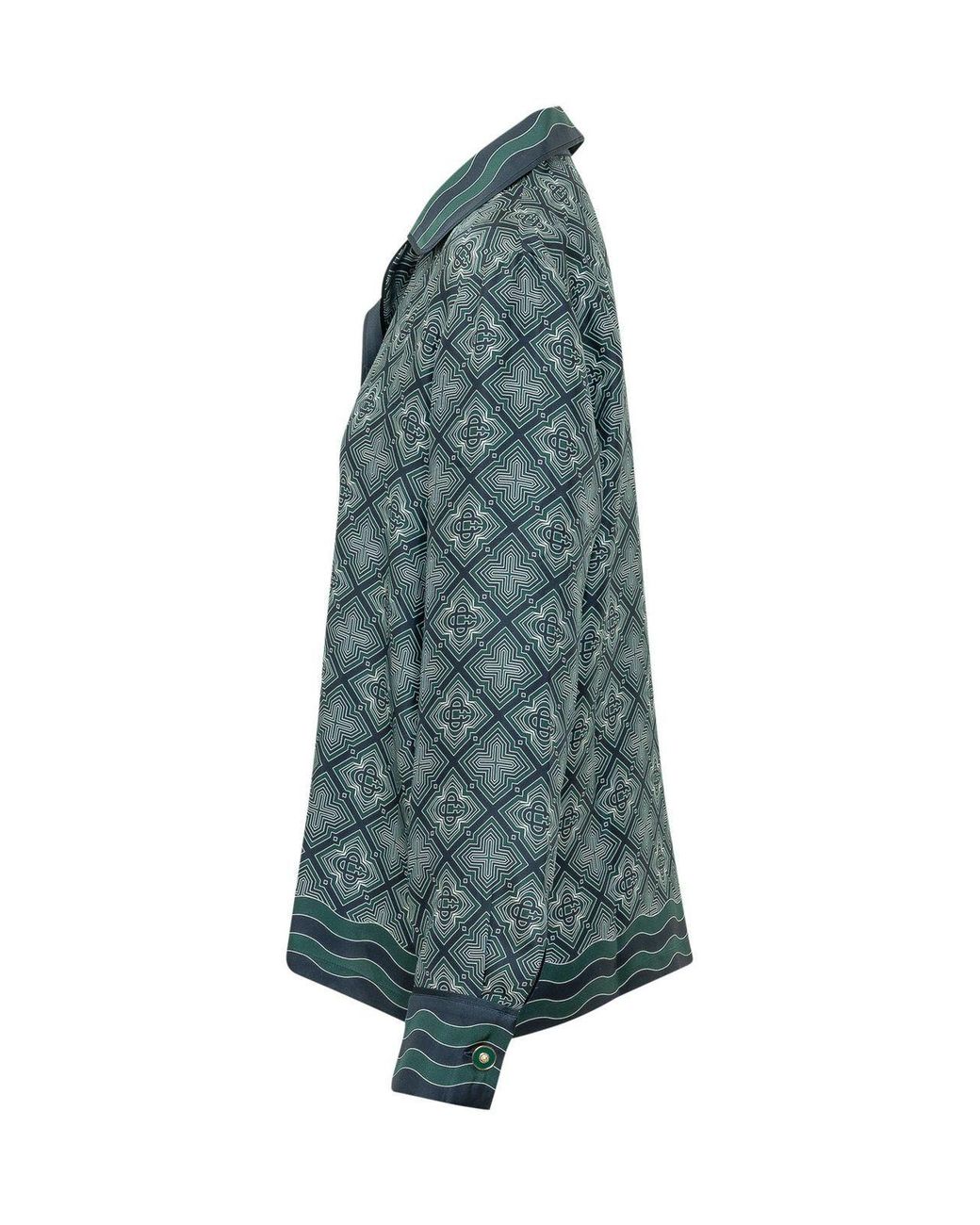 Casablanca Green Geometric Silk Pyjama Shirt