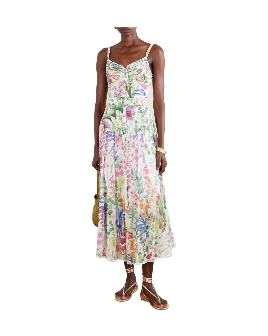 Charo Ruiz White Cotton-Blend Voile Midi Dress