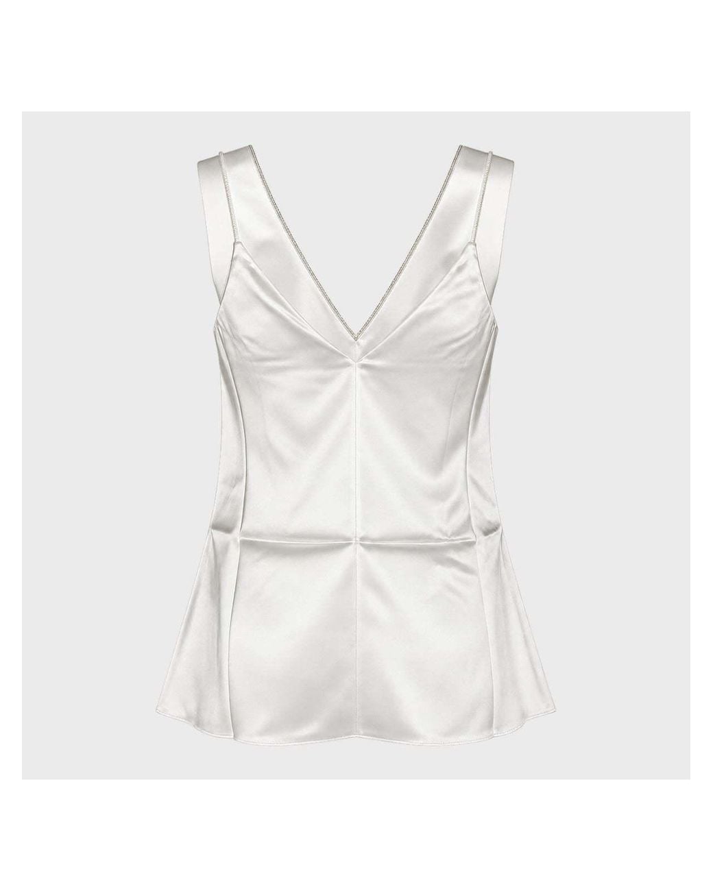 Brunello Cucinelli White V-Neck Sleeveless Top