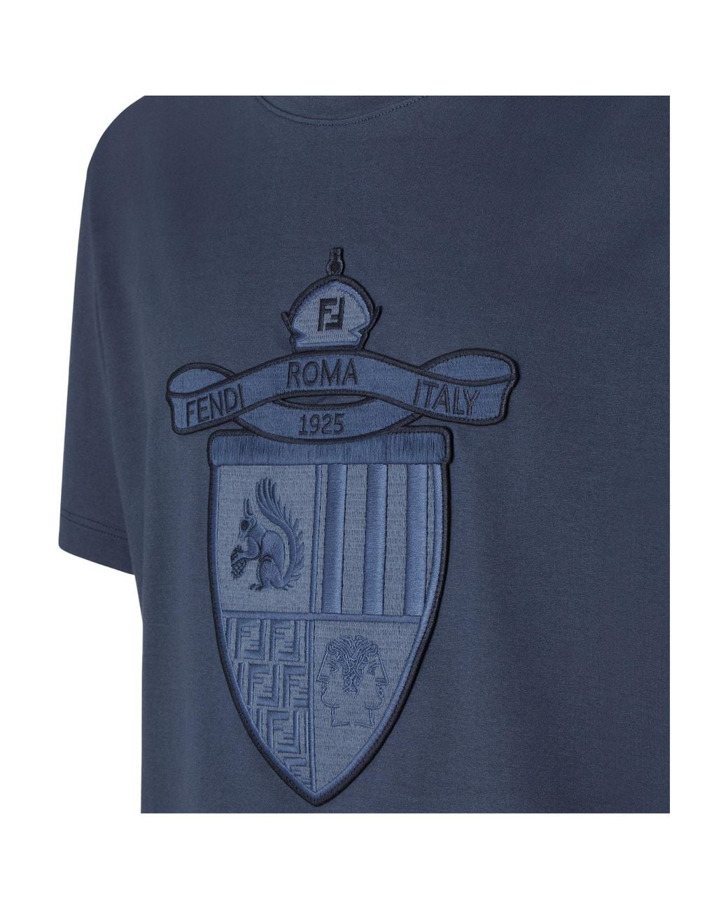 Fendi Blue Crest Embroidered Crewneck T-Shirt for men