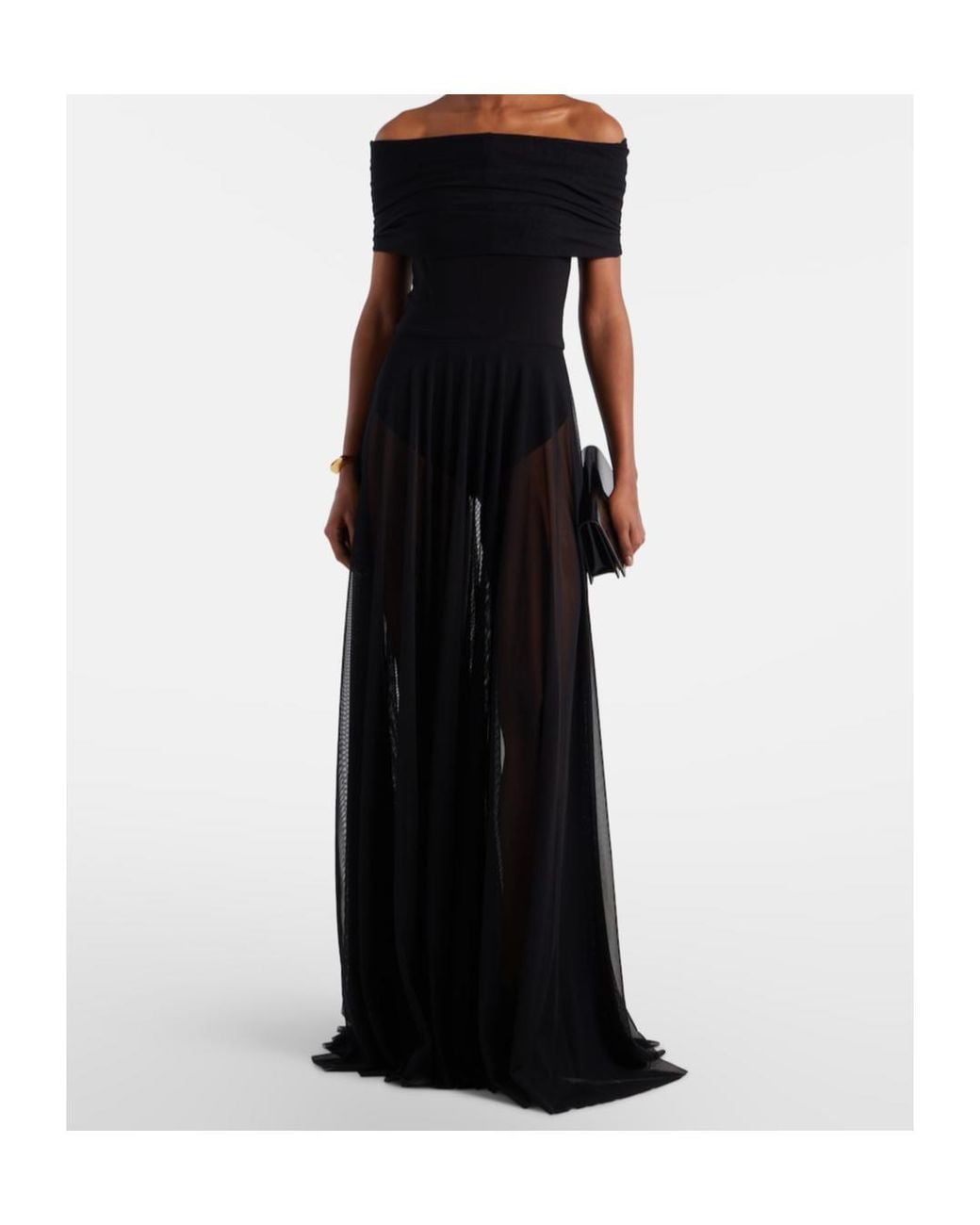 Norma Kamali Black Semi-Sheer Mesh Maxi Dress