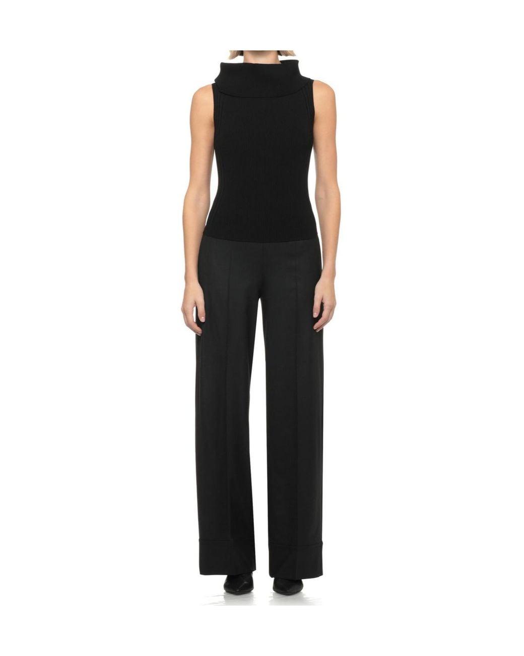 D.exterior Black Ribbed Sleeveless Knitted Top