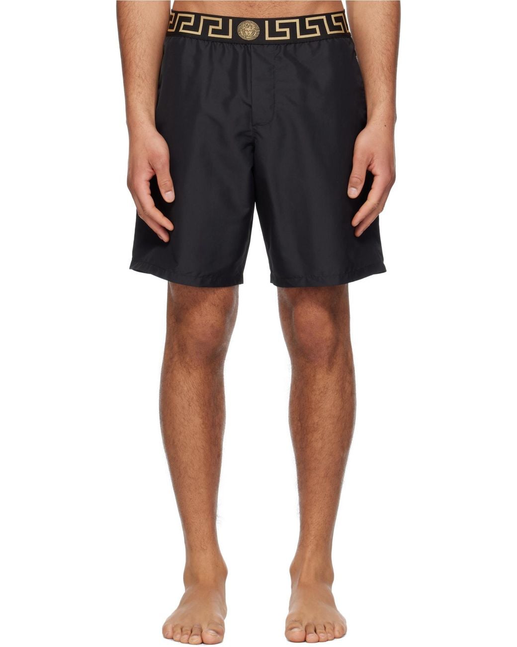 Versace Black Logo-Waistband Swim Shorts for men