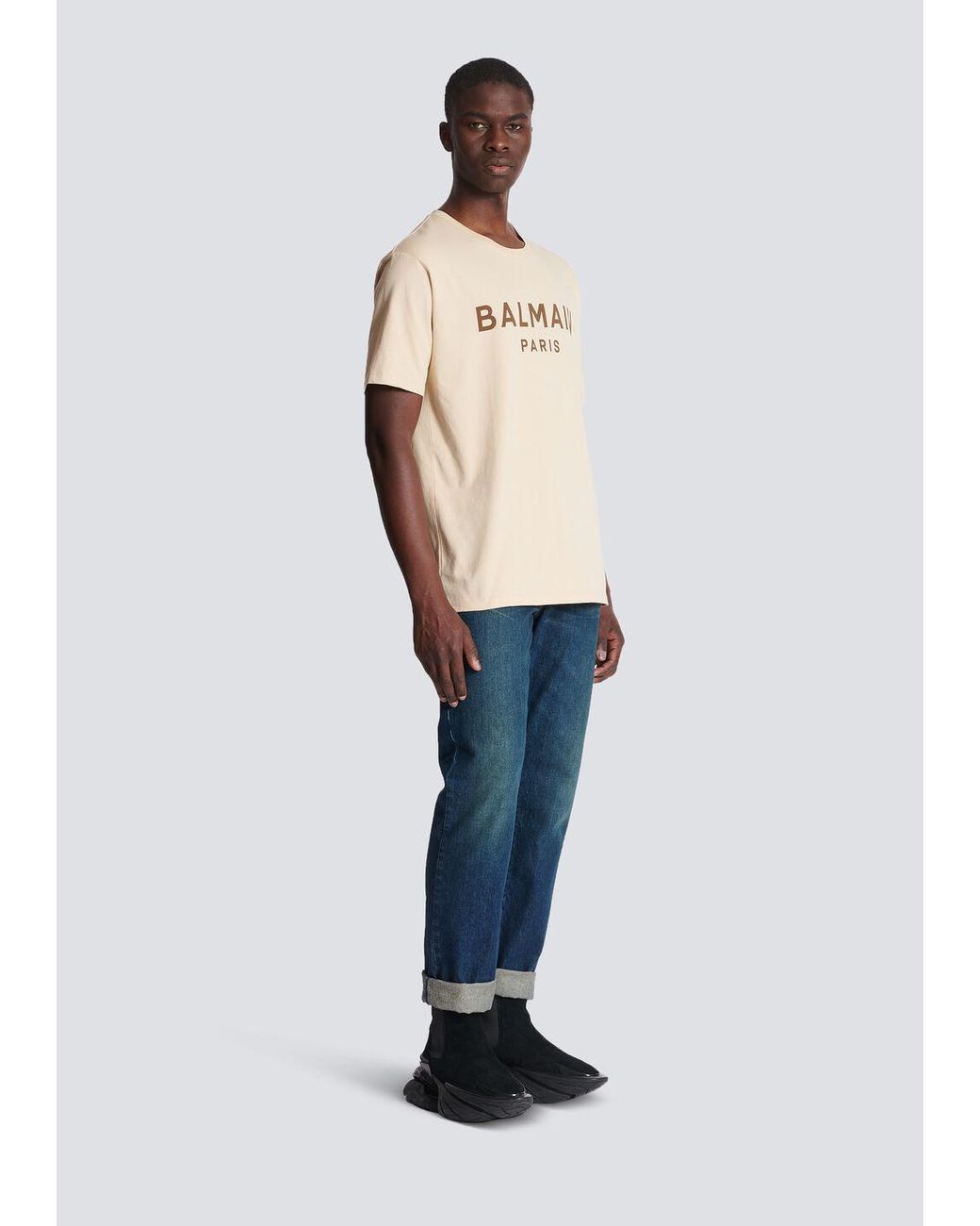 Balmain Natural T-Shirt With Paris Print for men