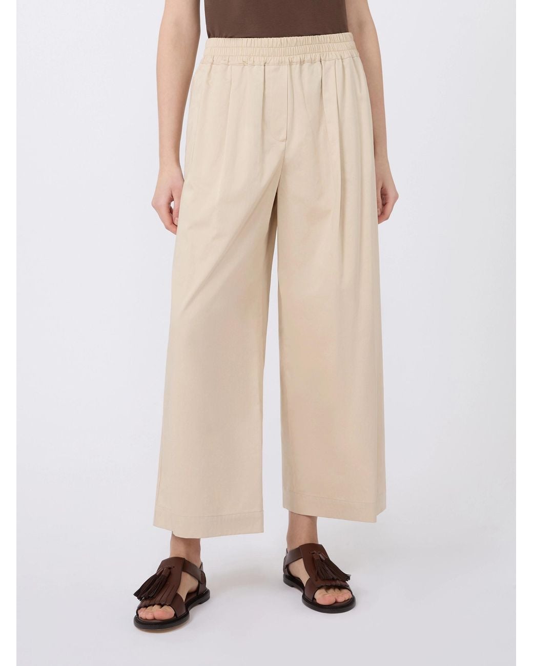 Weekend by Maxmara Natural Cotton Cropped Wide-Leg Trousers