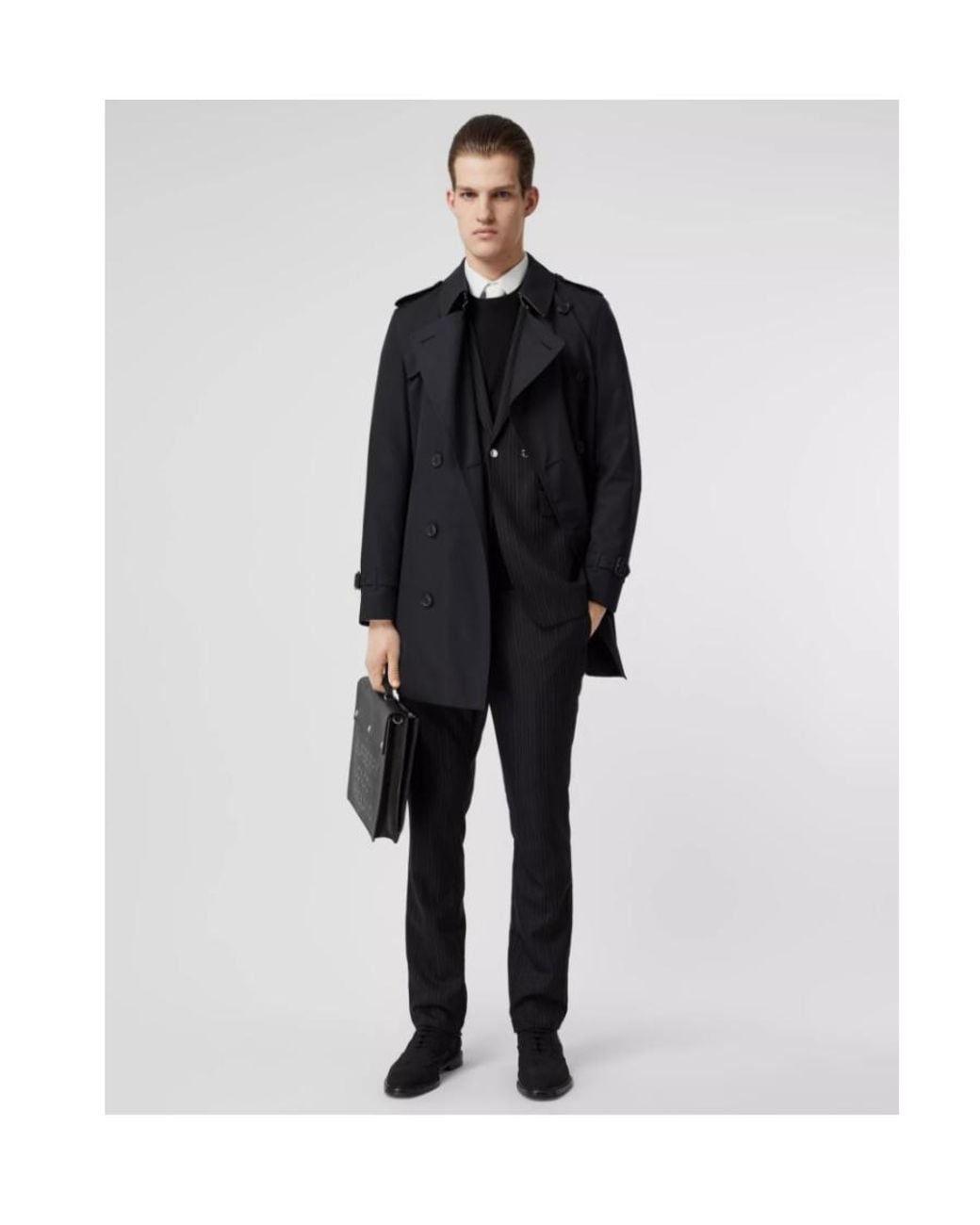 Burberry Black Cotton Gabardine Trench Coat for men