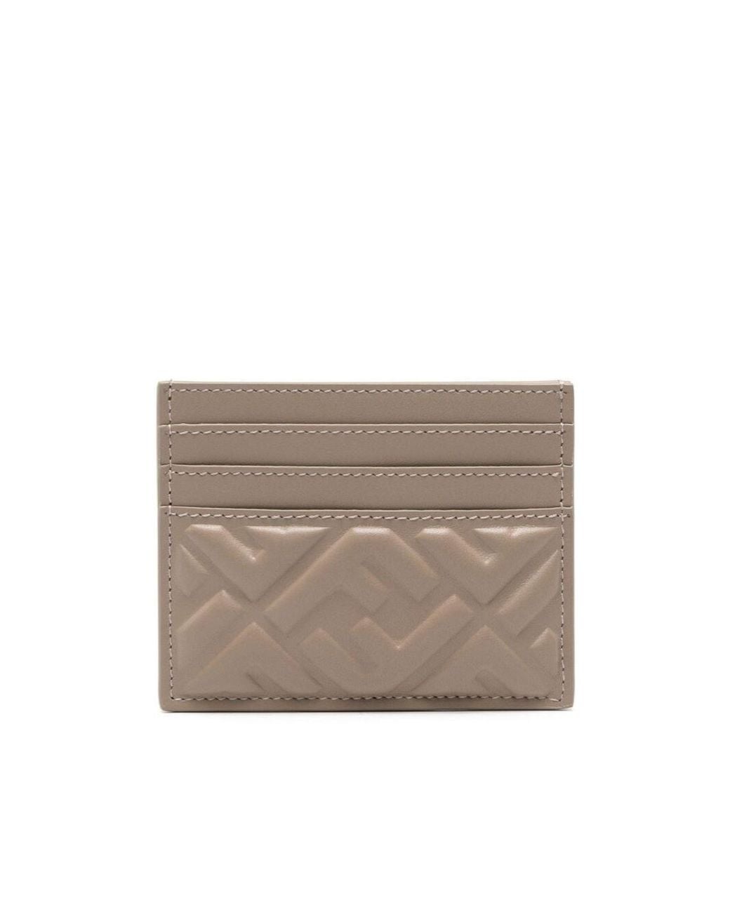 Fendi Gray Dove Nappa Leather Flat Card Case With Ff Motif