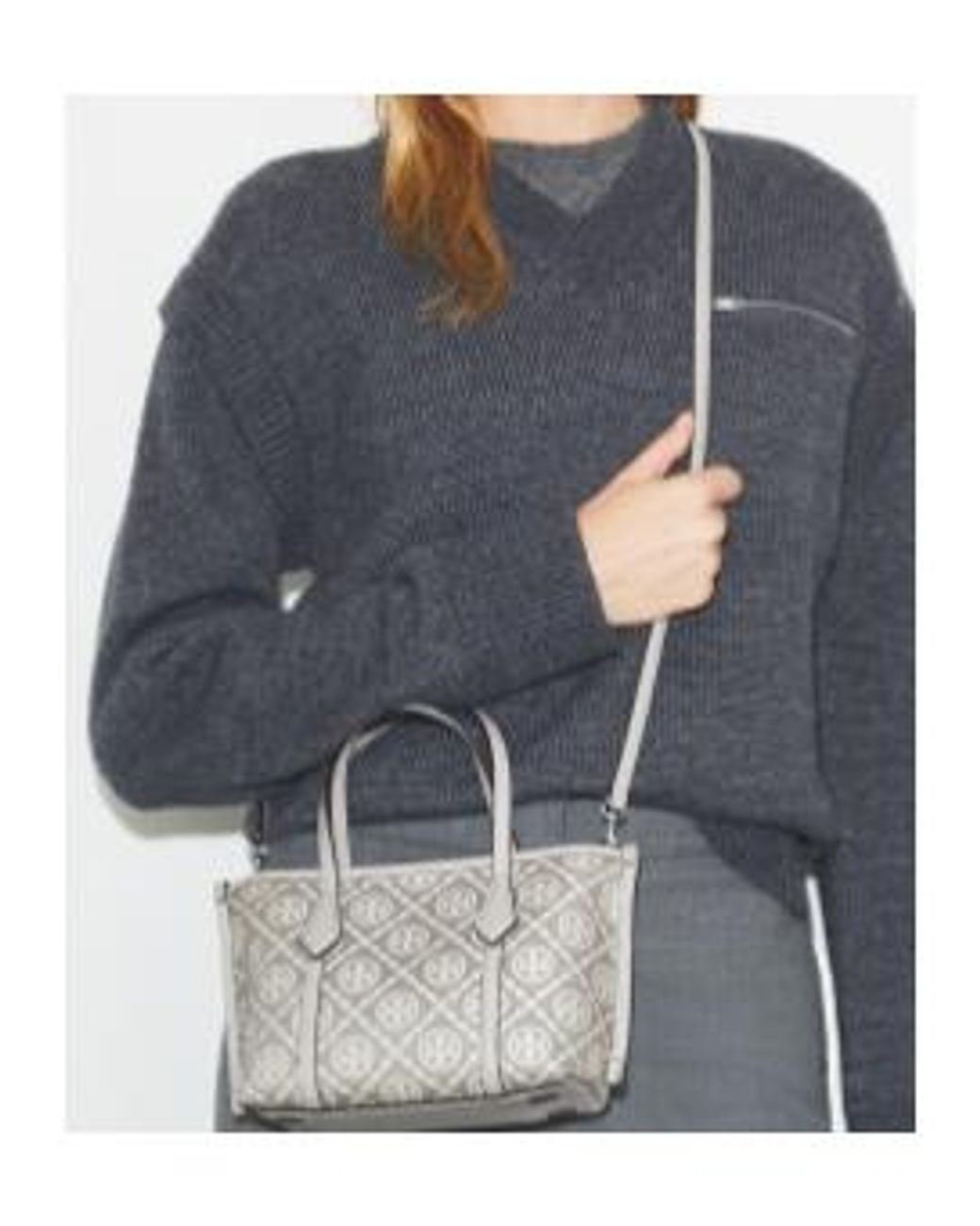 Tory Burch Gray T Monogram Perry Mini Tote