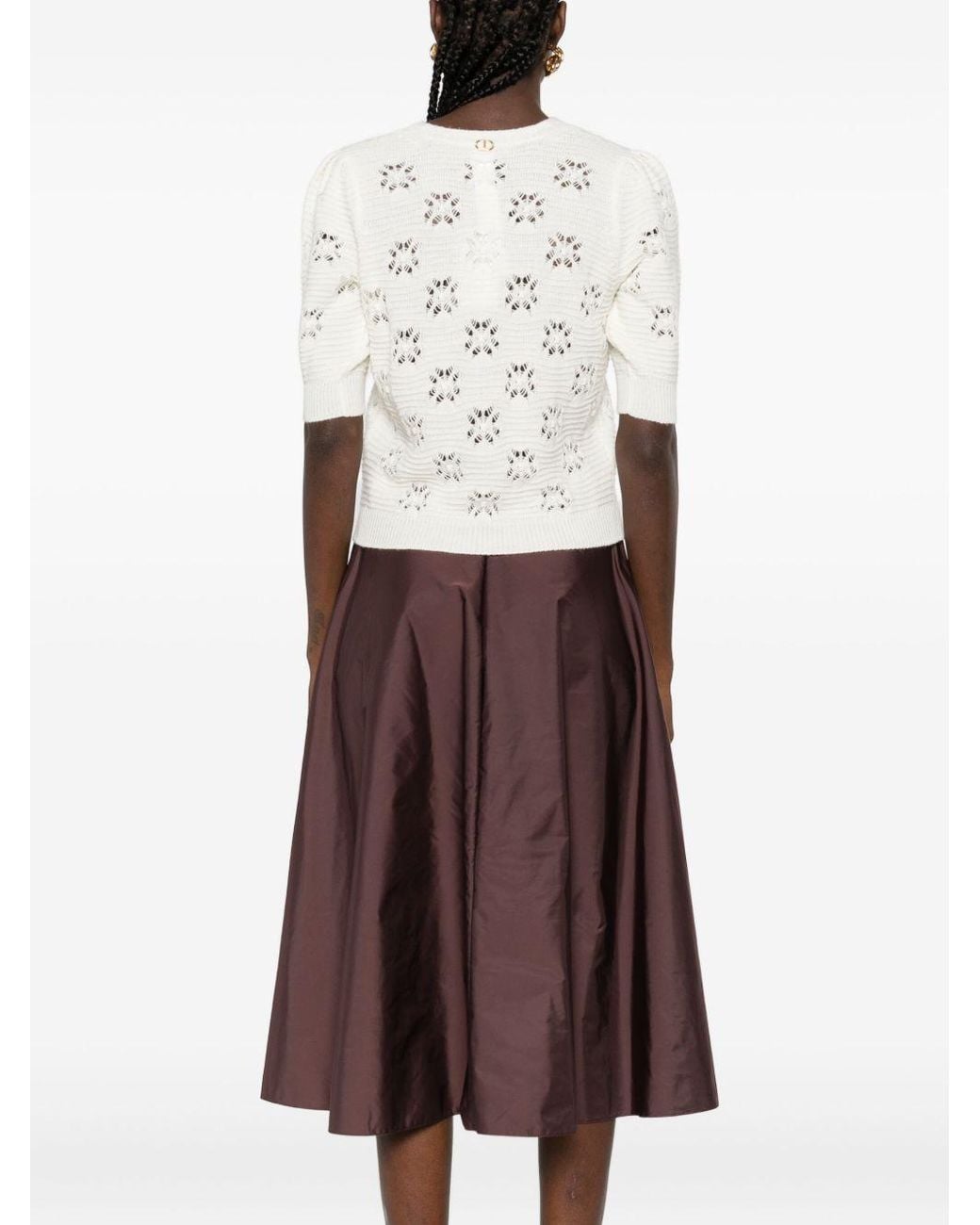 Twinset White Short-Sleeved Open Knitted Jumper
