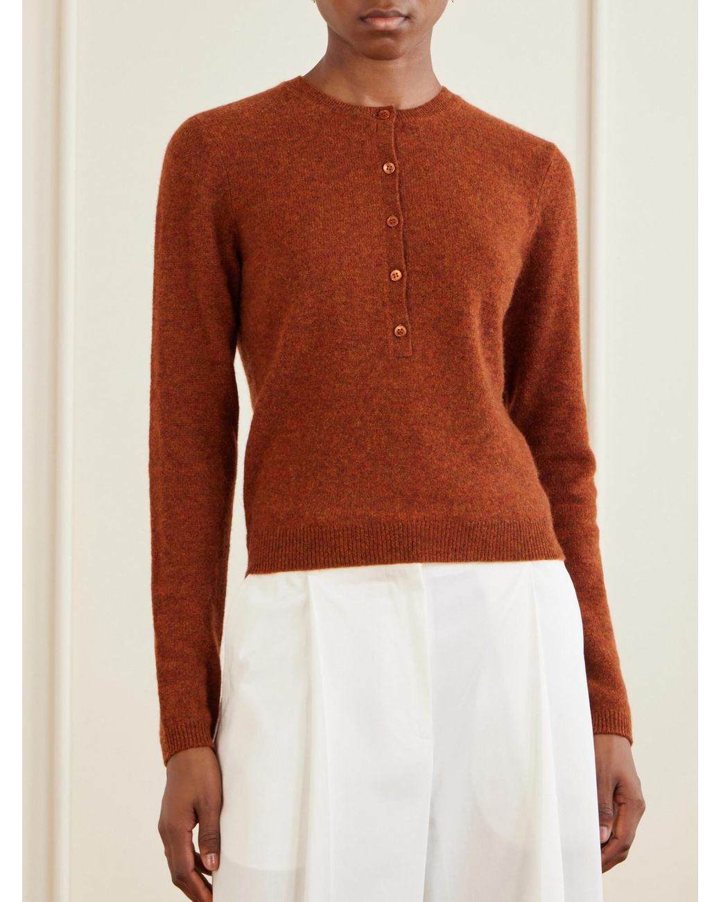 Doen Brown Solid-Color Cashmere Sweater
