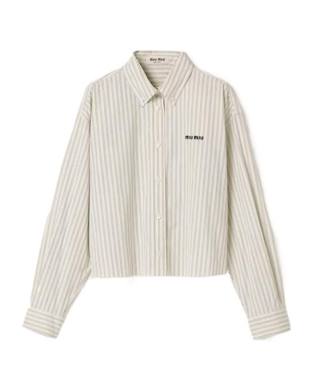 Miu Miu White Logo-Embroidered Buttoned Striped Shirt