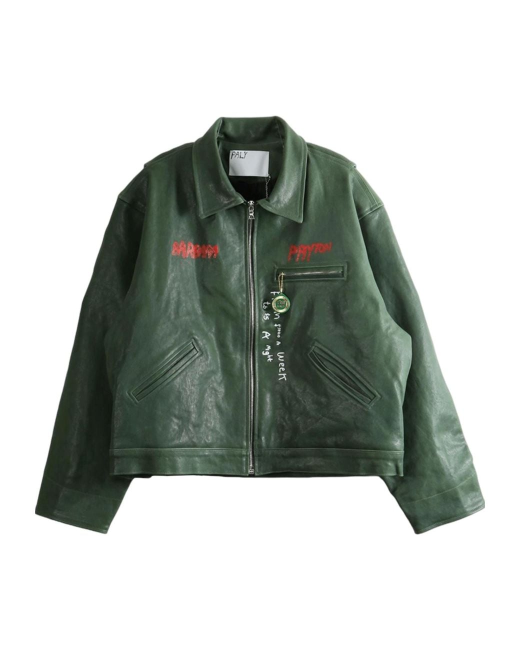 Paly Hollywood Green Oversized Drop-Shoulder Leather Work Jacket for men