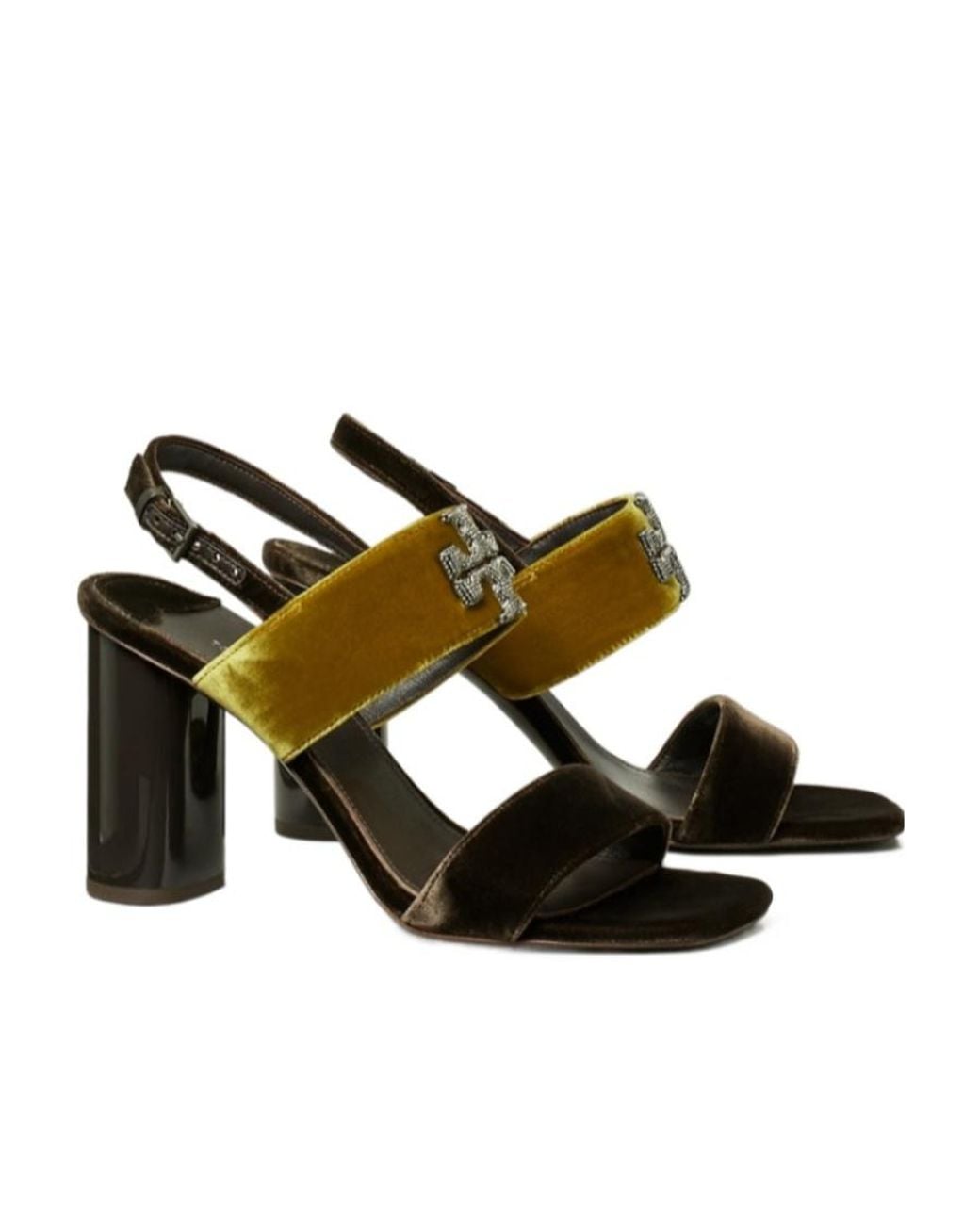 Tory Burch Brown Eleanor Heeled Velvet Sandals