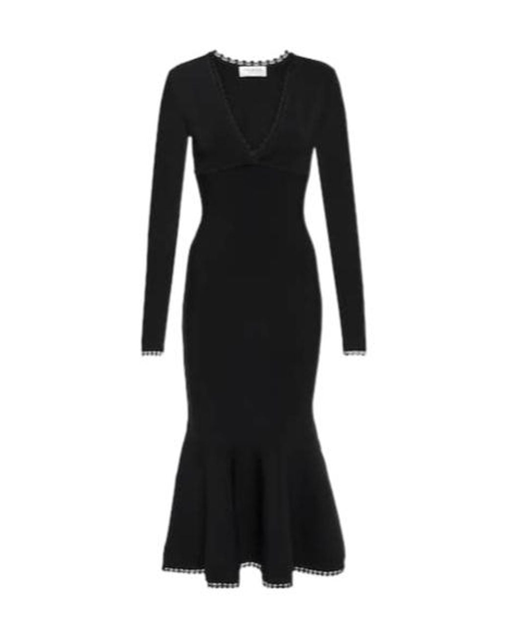 Victoria Beckham Black Long-Sleeved V-Neck Midi Dress