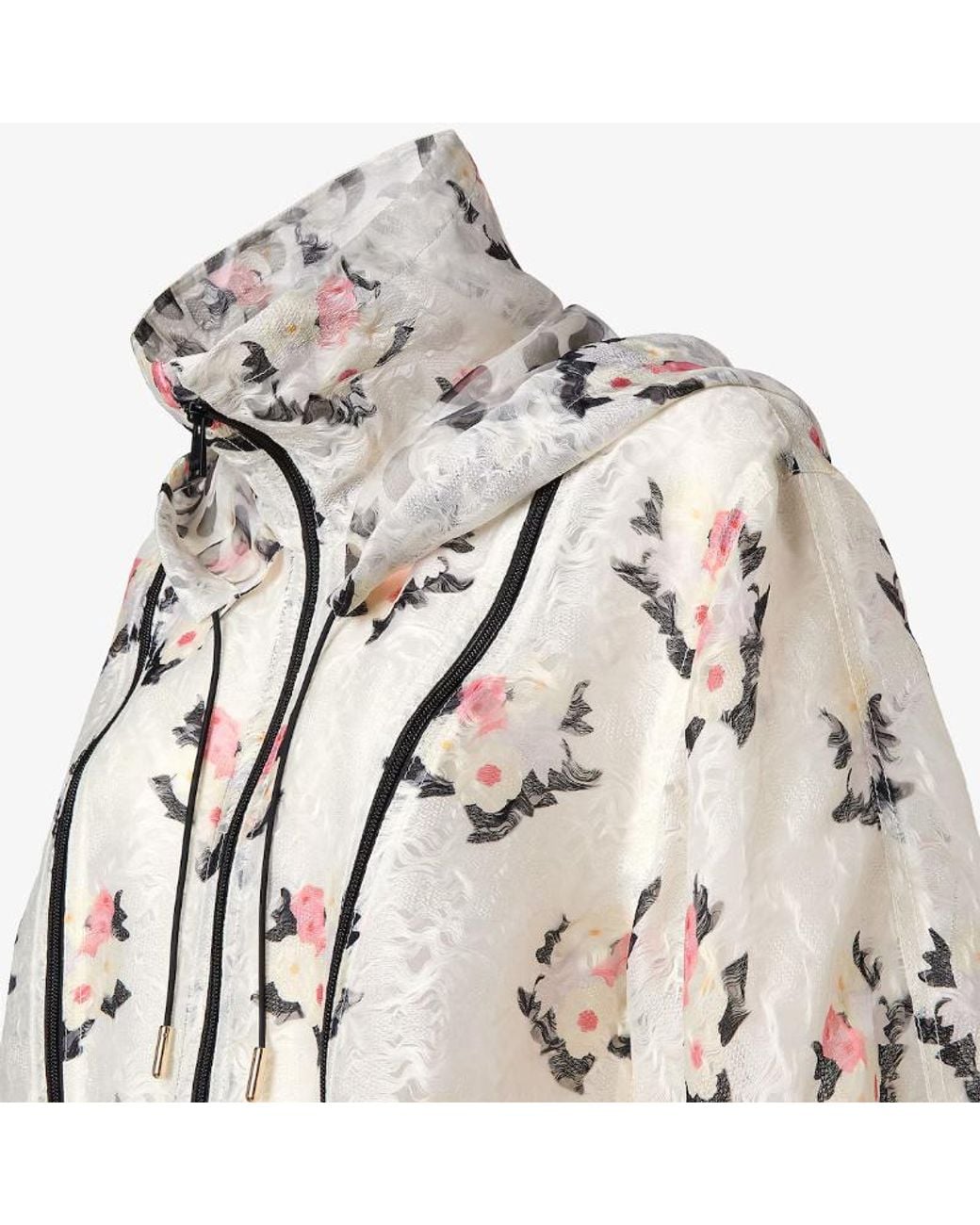 Fendi White Bouquet Motif Printed Hooded Lace Parka