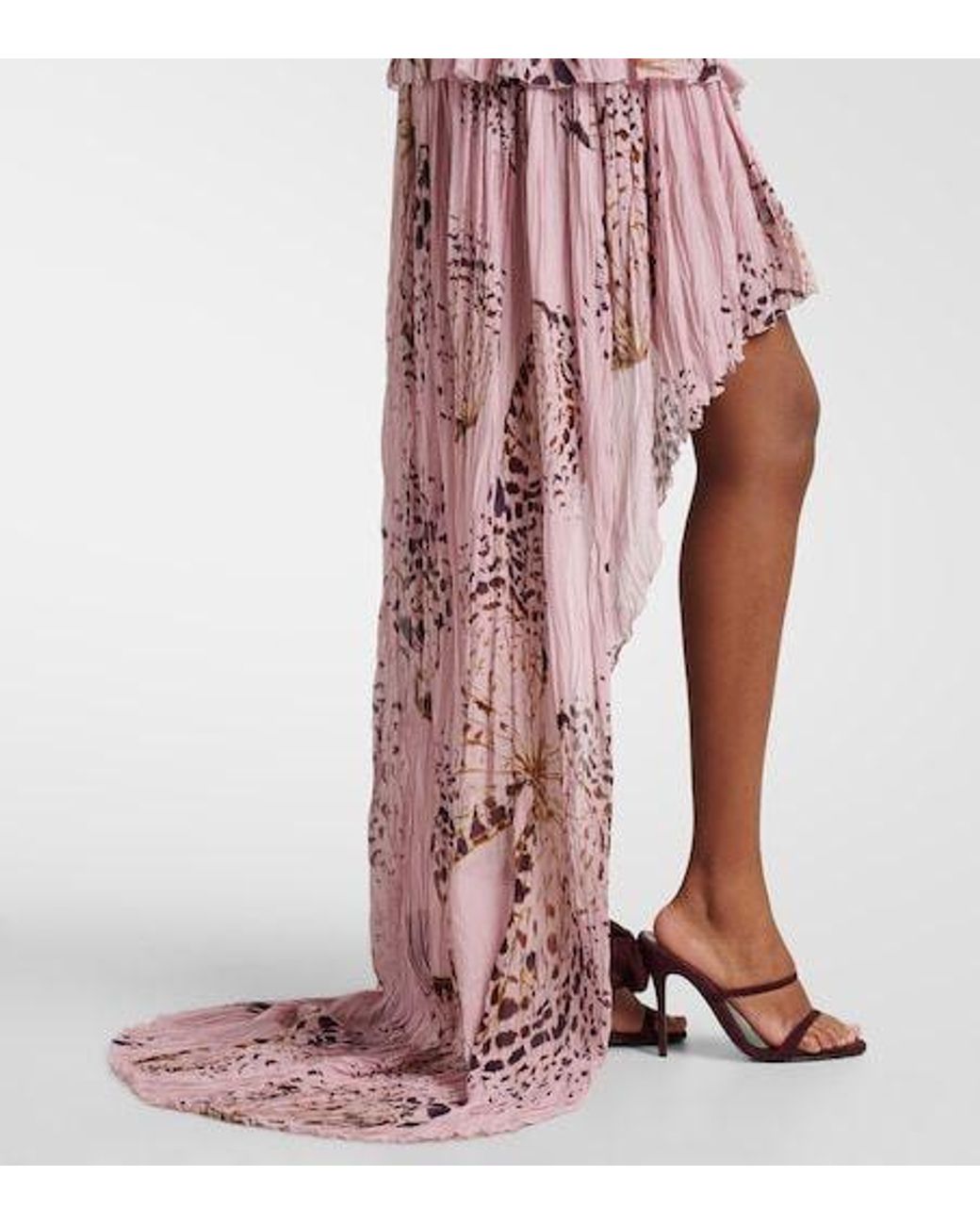 Blumarine Pink Printed Asymmetric Georgette Maxi Skirt