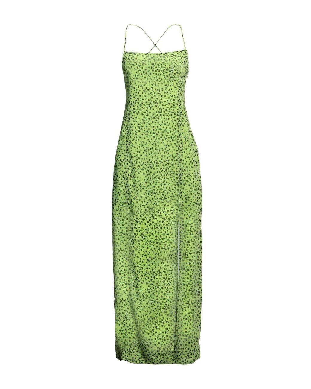 Ganni Green Floral-Print Flared Dress