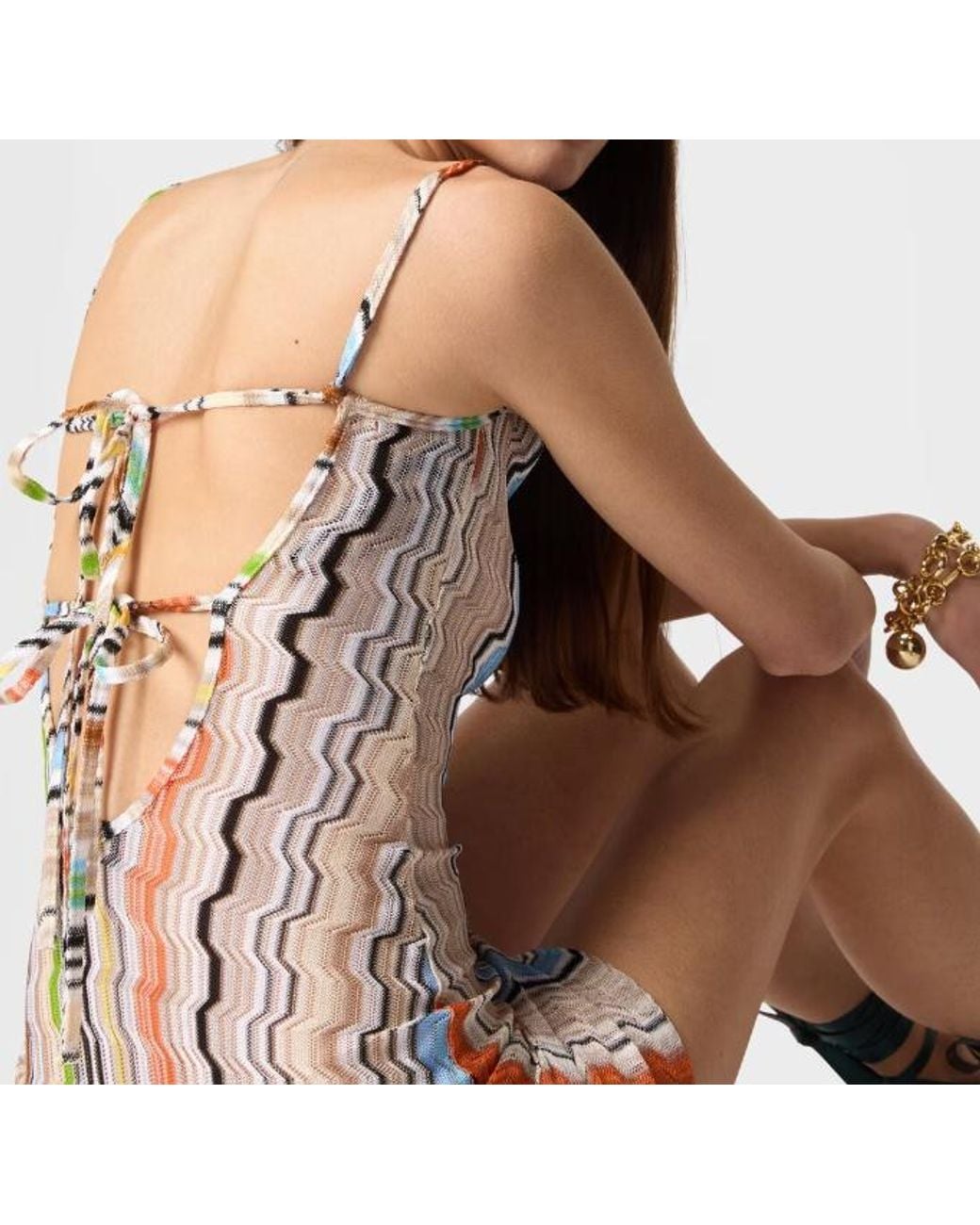 Missoni White Wavy-Pattern Tie-Back Mini Dress
