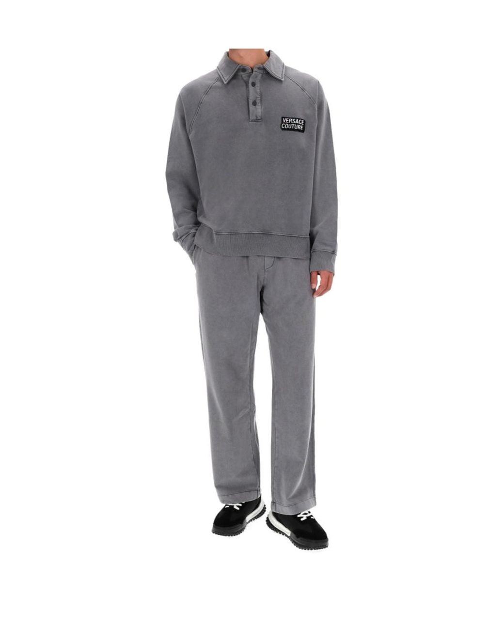 Versace Jeans Gray Couture Logo Detail Buttoned Sweatshirt for men