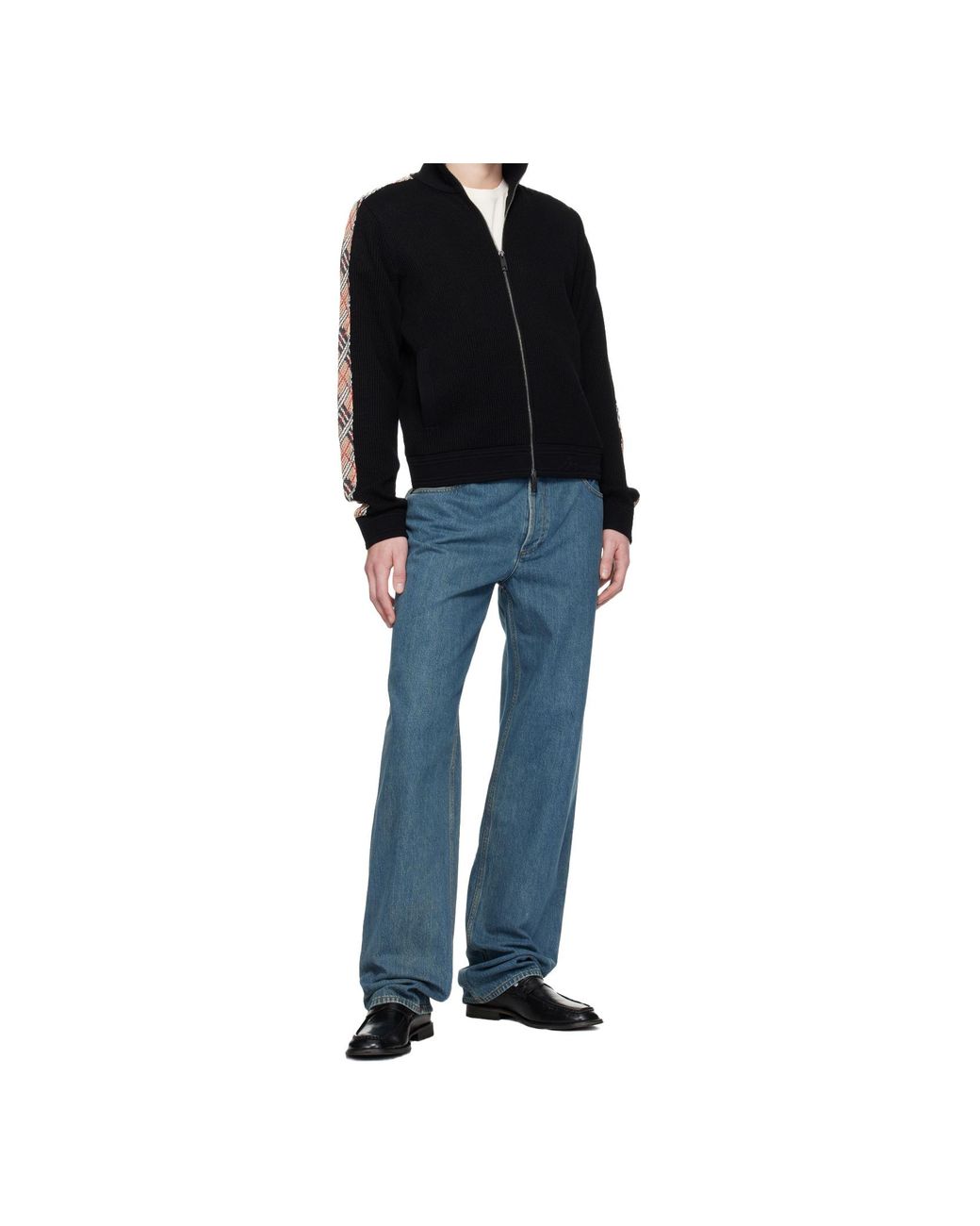 Burberry Blue Check Trim Zip-Up Sweater for men