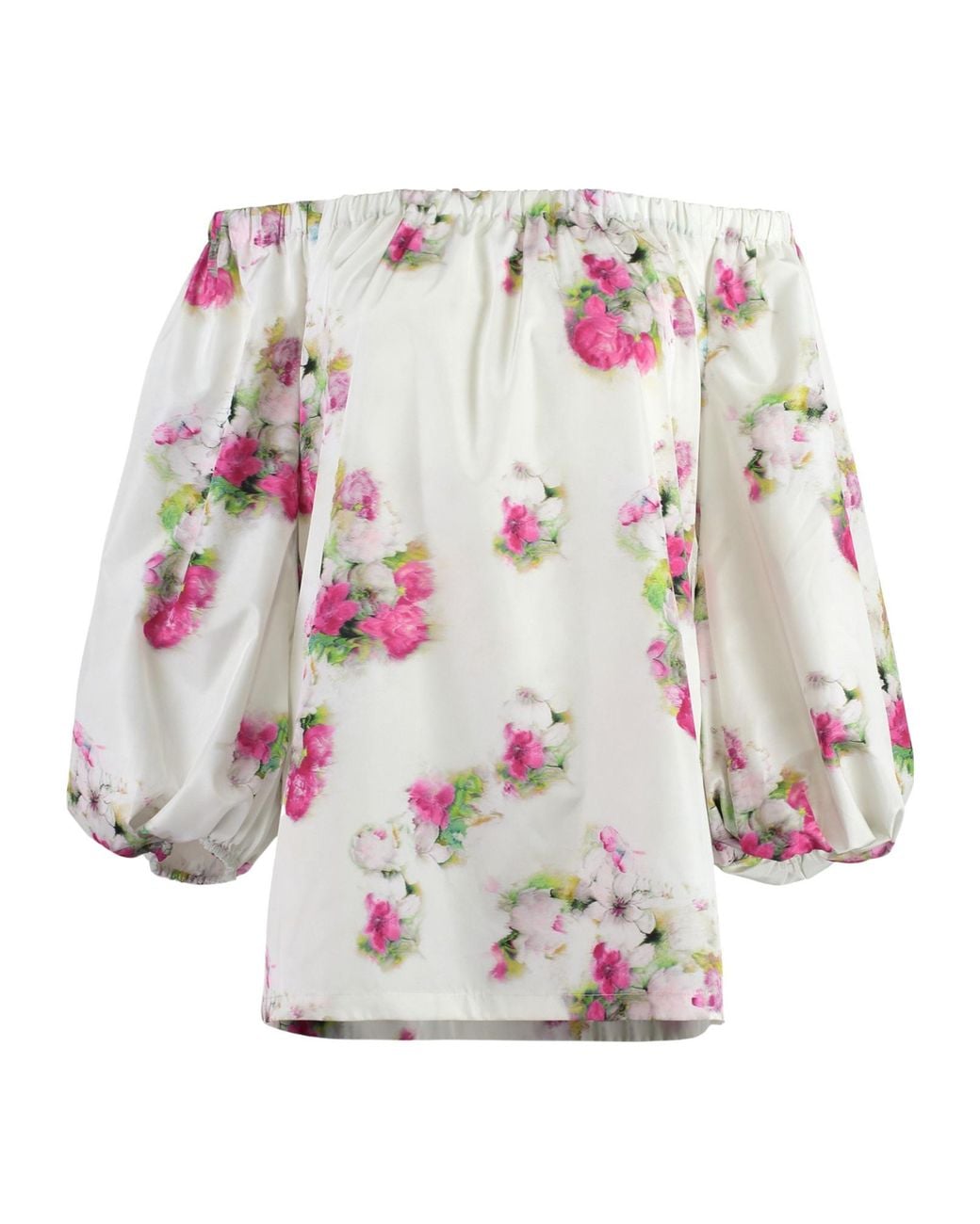 Max Mara White Studio Floral Patterned Off-Shoulder Top