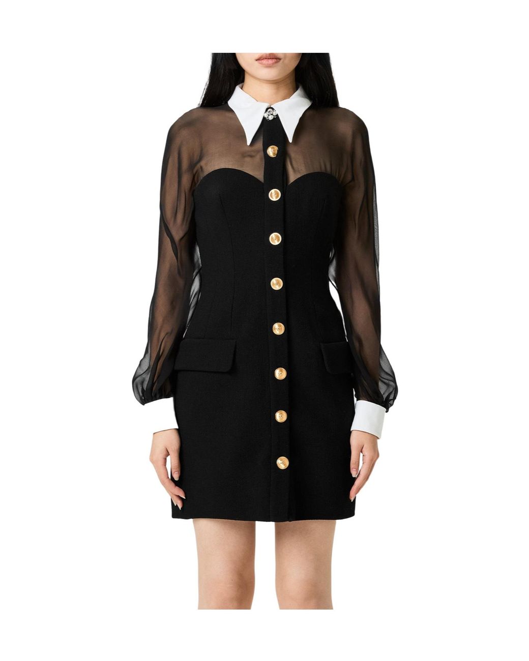 Versace Black Contrast-Collar Bustier Mini Dress