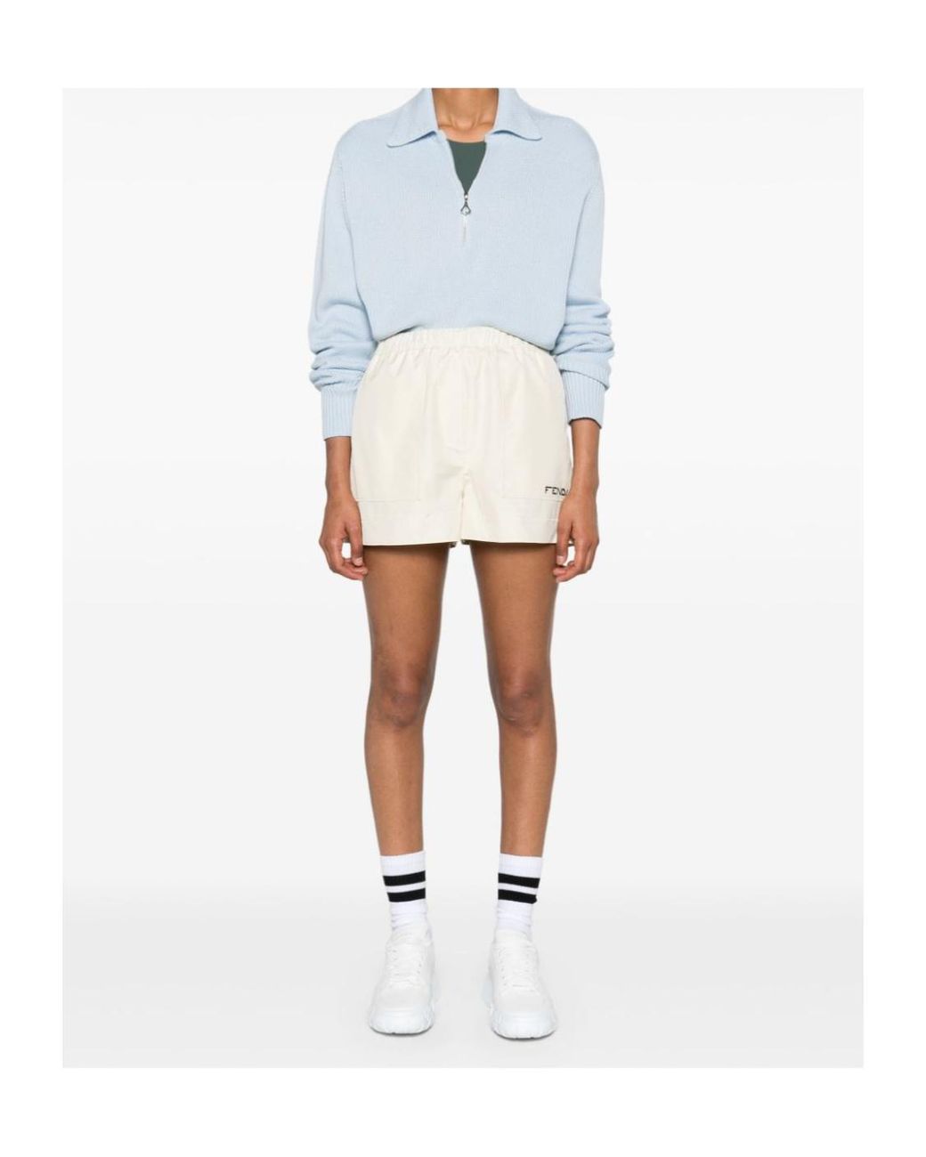 Fendi Natural Logo Printed Elasticated Waist Shorts