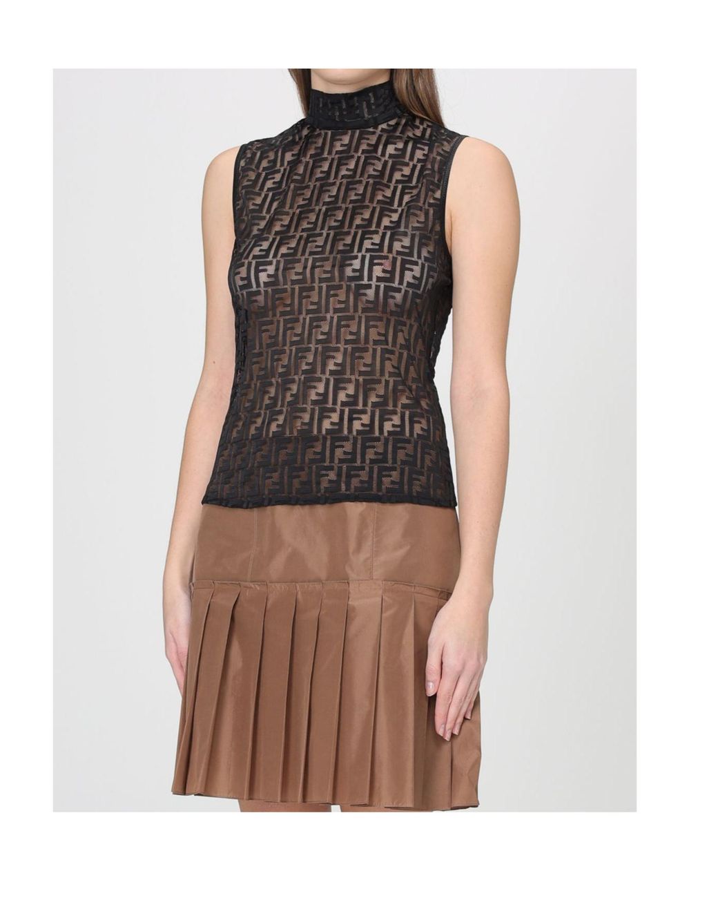Fendi Black Fitted Sleeveless Top With High Neck