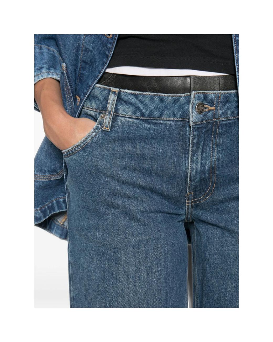 Jonathan Simkhai Blue Layered-Waistband Jeans