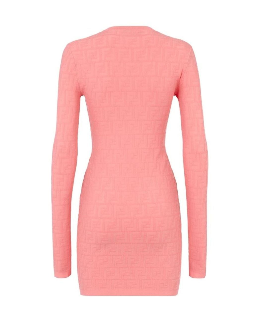 Fendi Pink Ff Motif Long-Sleeved Dress