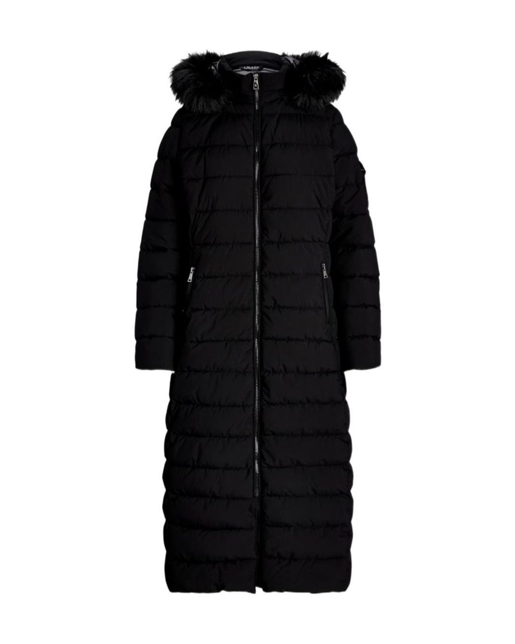 Ralph Lauren Black Real Leather Long Puffer Jacket