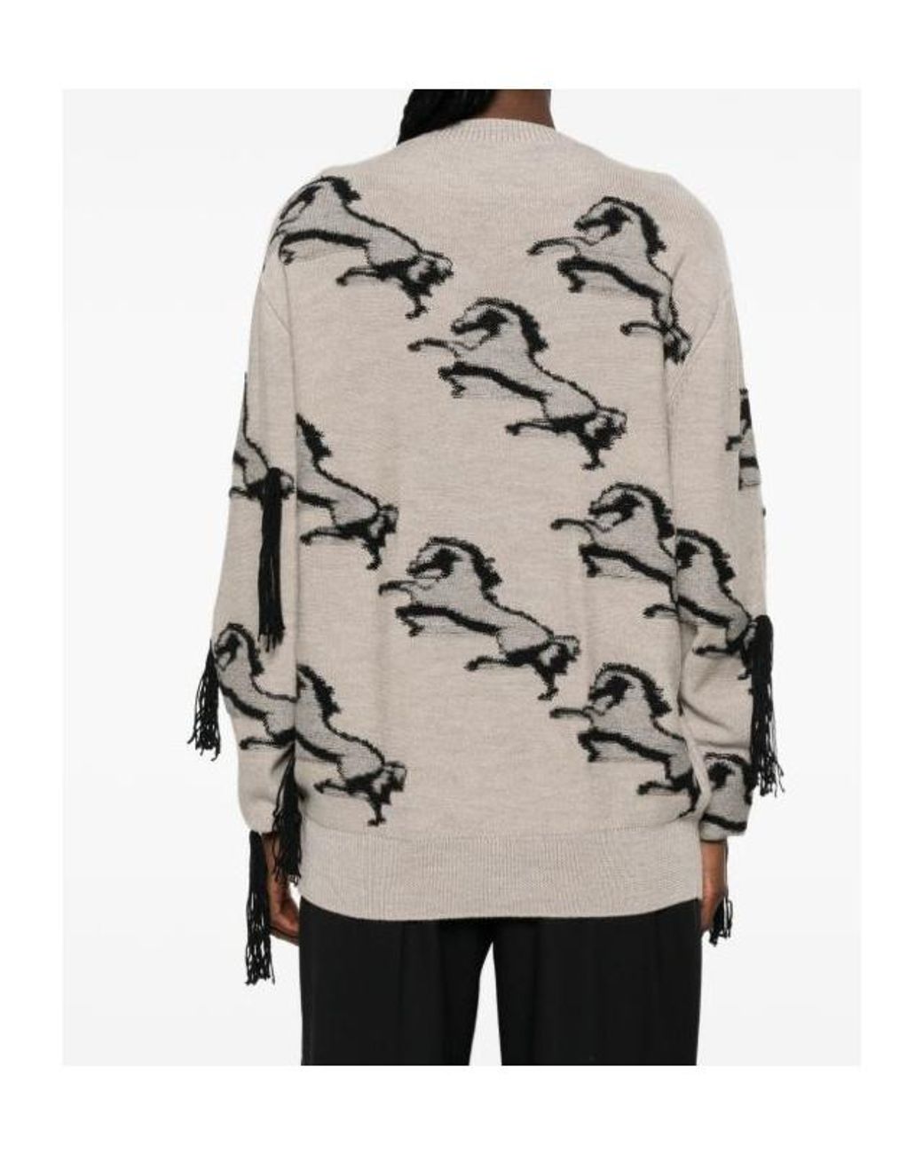Stella McCartney Natural Horse-Pattern Fringed Sweater