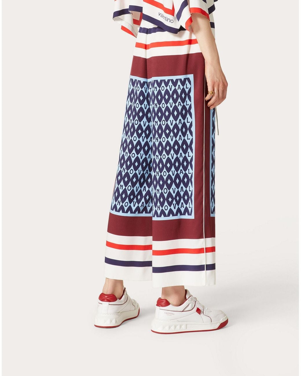 Valentino Blue Striped Silk-Cady Trousers