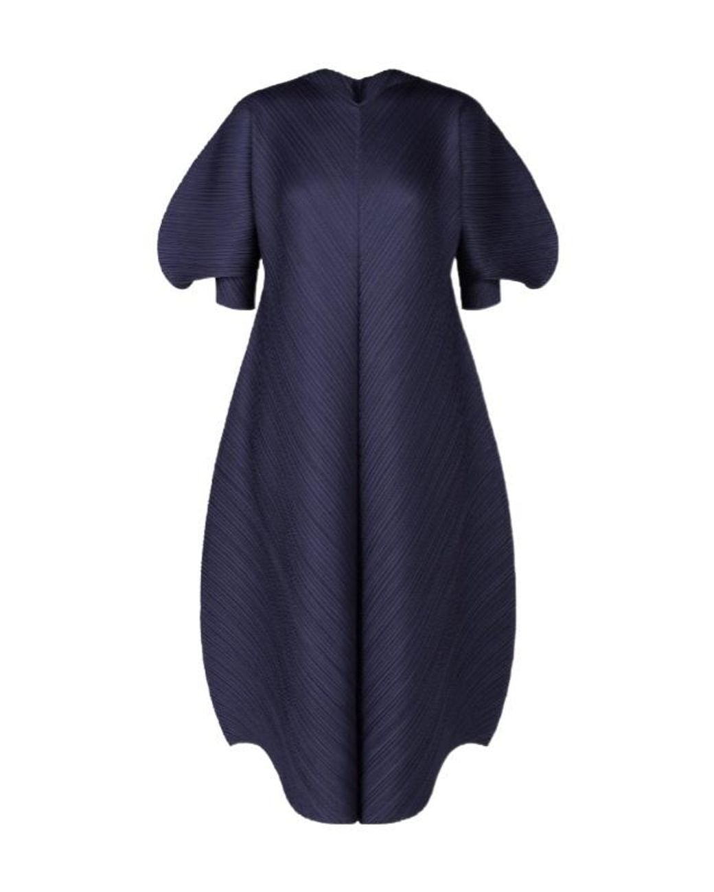 Pleats Please Issey Miyake Blue V-Neck Pleated Midi Dress