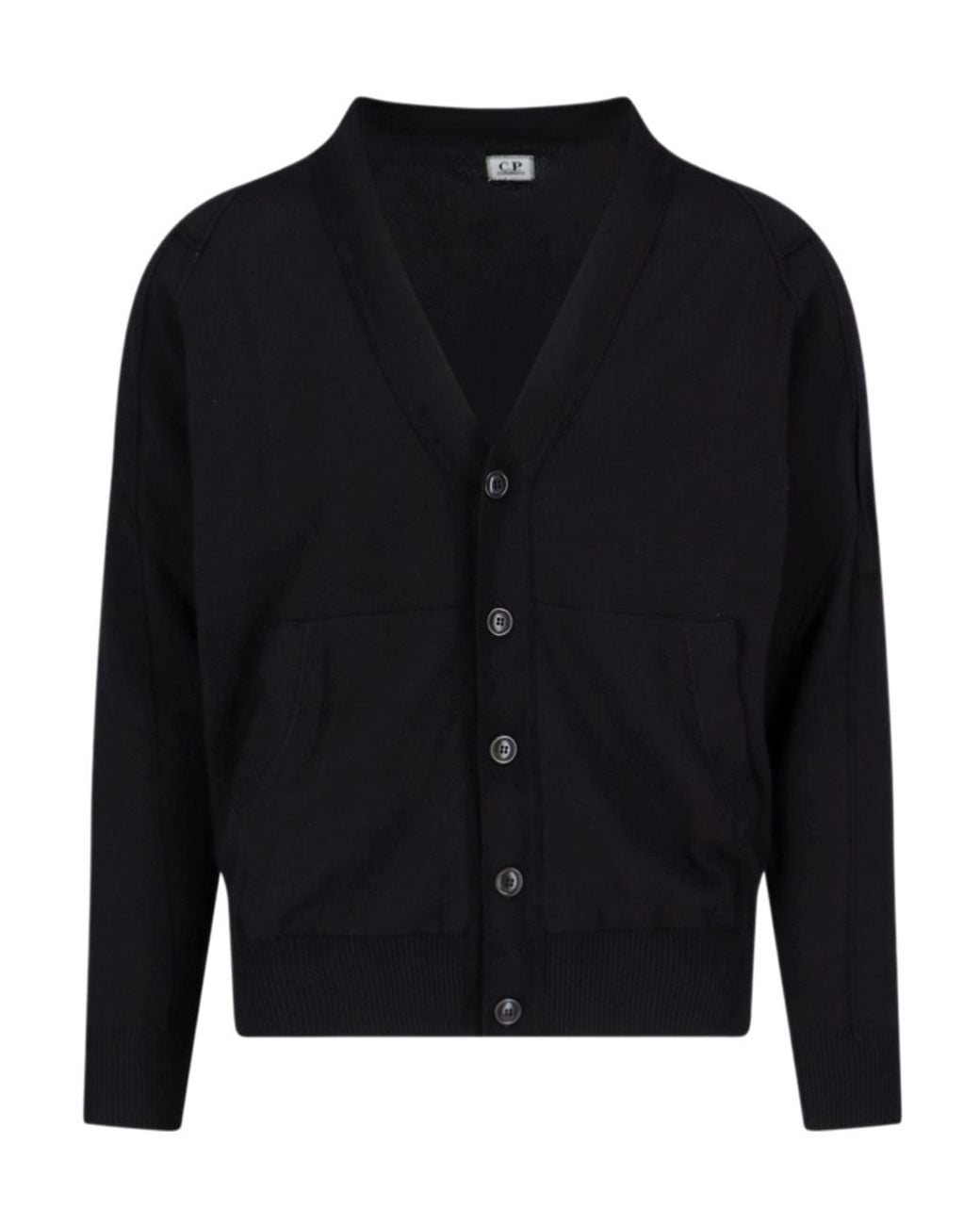 C P Company Blue Minimalist Deep V-Neck Cardigan With Button-Down Front for men