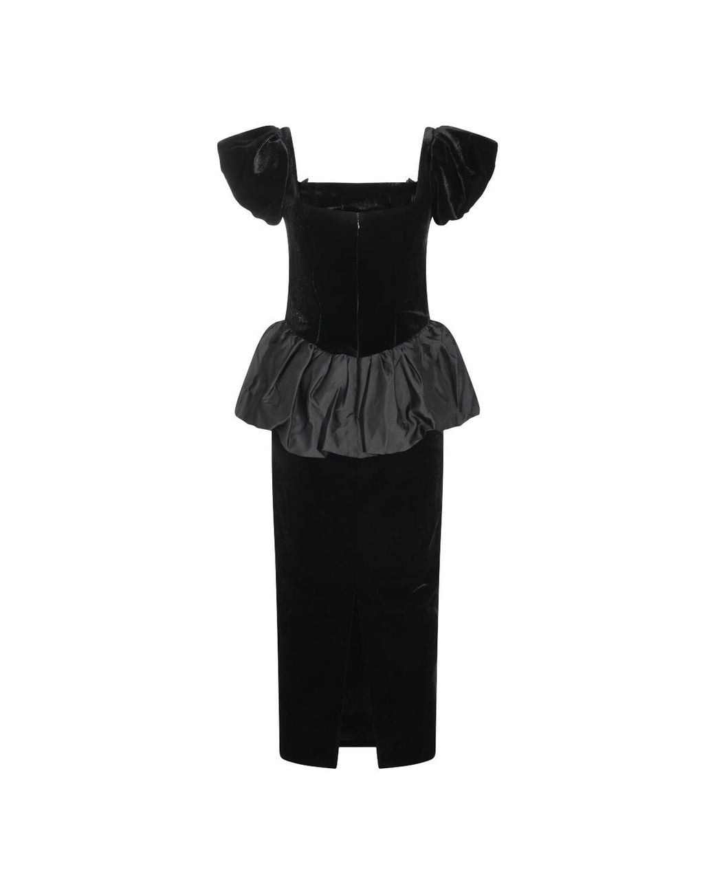 Self-Portrait Black Puff-Sleeve Peplum Dress