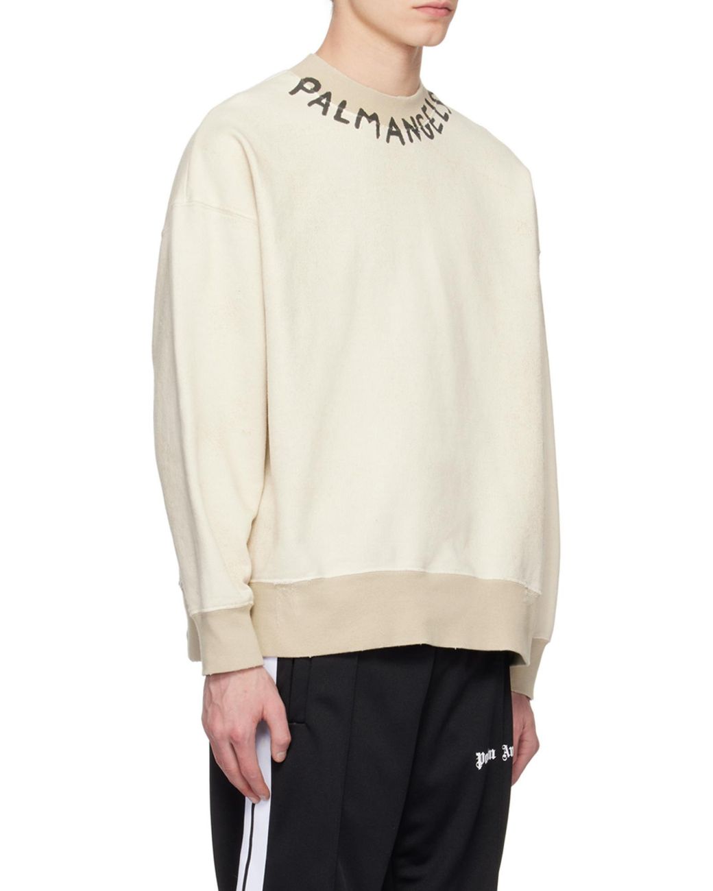 Palm Angels Gray Logo Printed Crewneck Sweatshirt for men