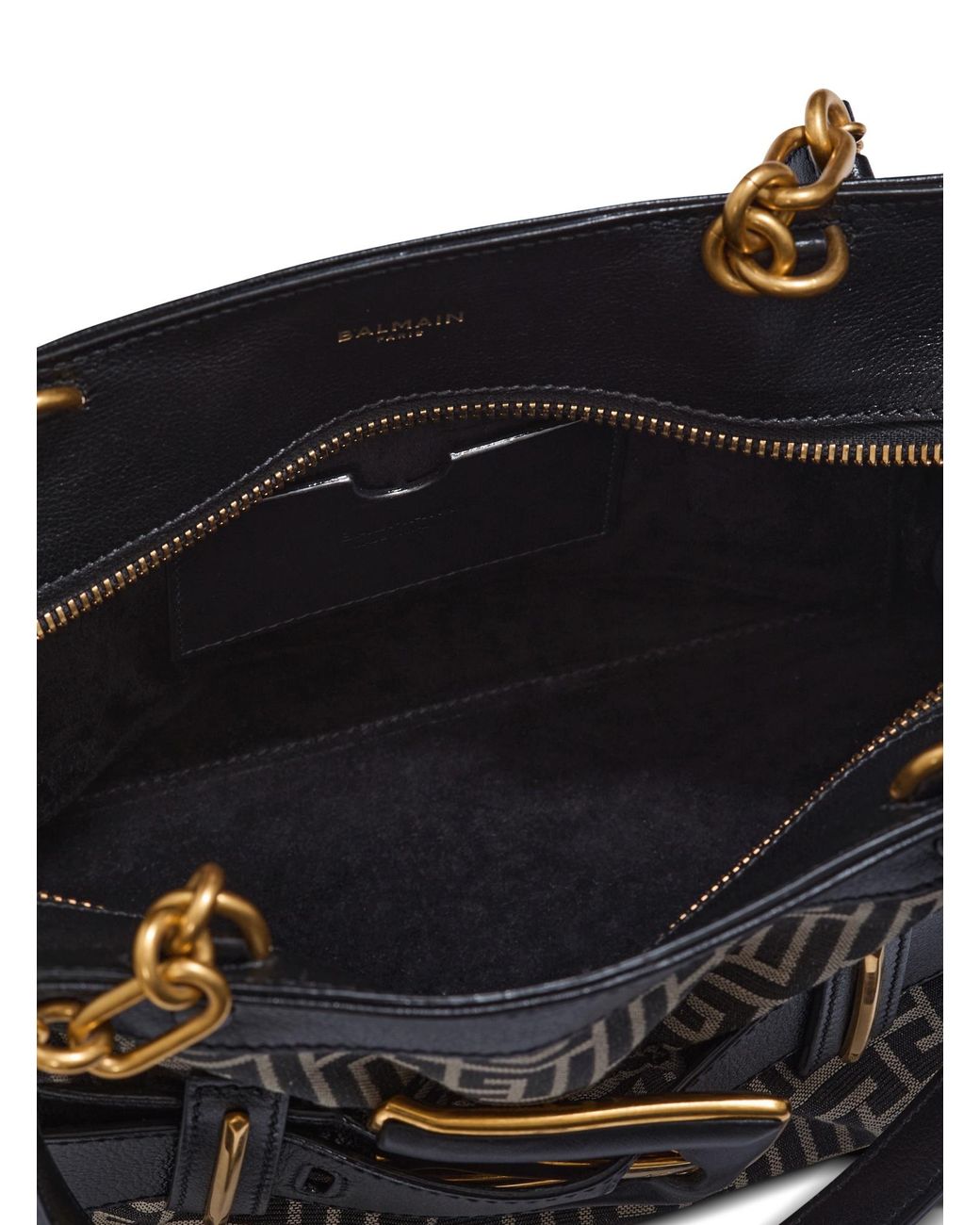 Balmain Black Leather And Monogram Jacquard Anthem Bag