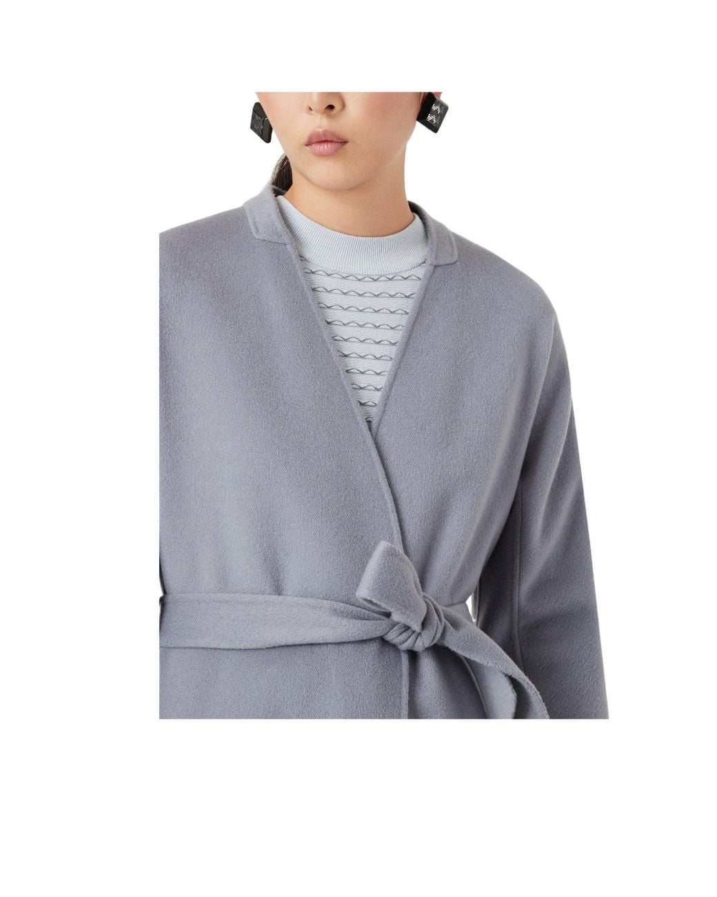Emporio Armani Blue Long Coat With Waist Waist