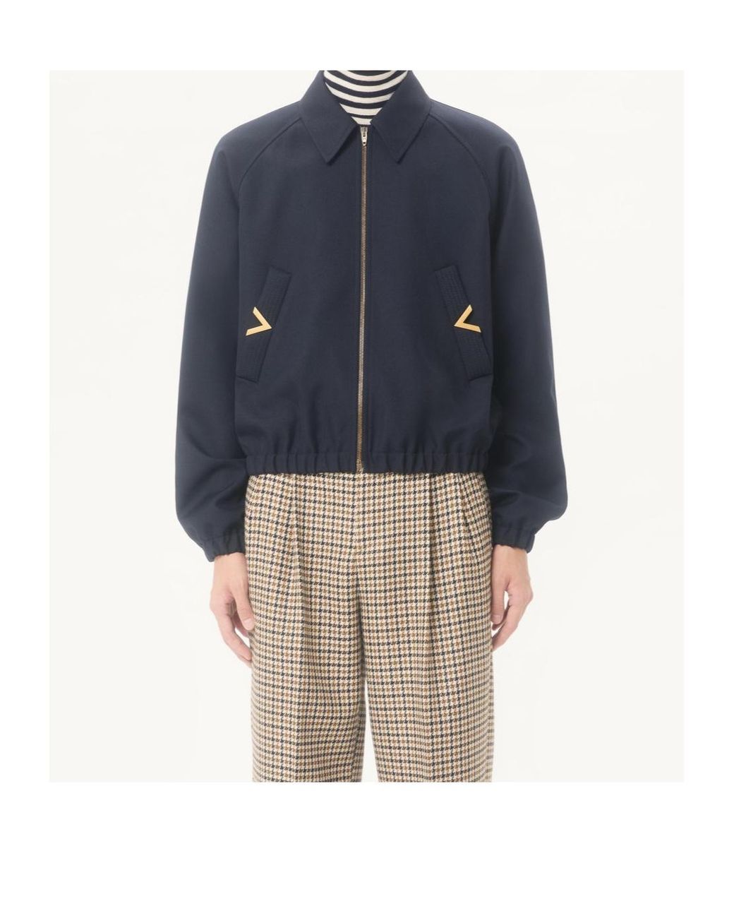 Valentino Blue Logo Plaque Zip-Up Bomber Jacket for men