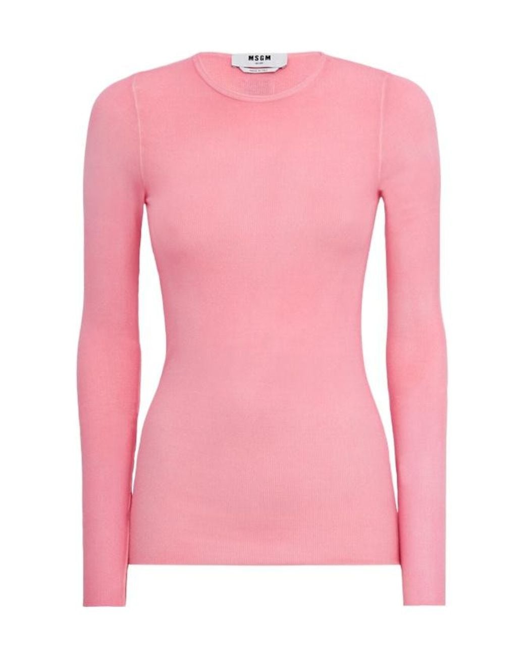 MSGM Pink Ribbed Long Sleeve Stretch T-Shirt