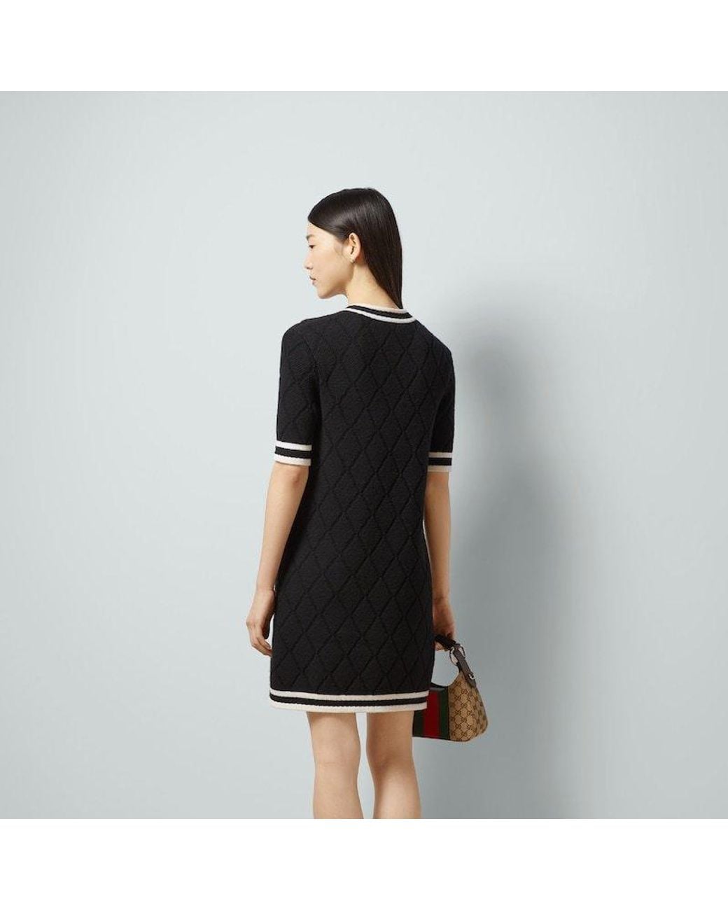 Gucci Black Stripe-Trim Wool Minidress