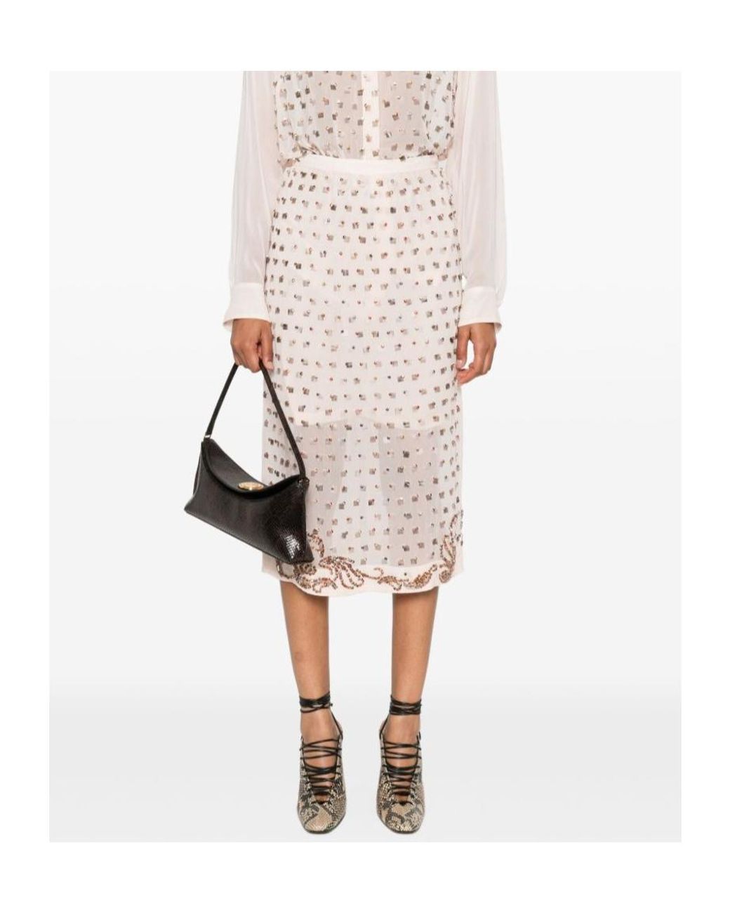 Dries Van Noten White 'Sokna' Skirt With Rhinestone Embellishments On The Front And Rear Concealed Zip Closure