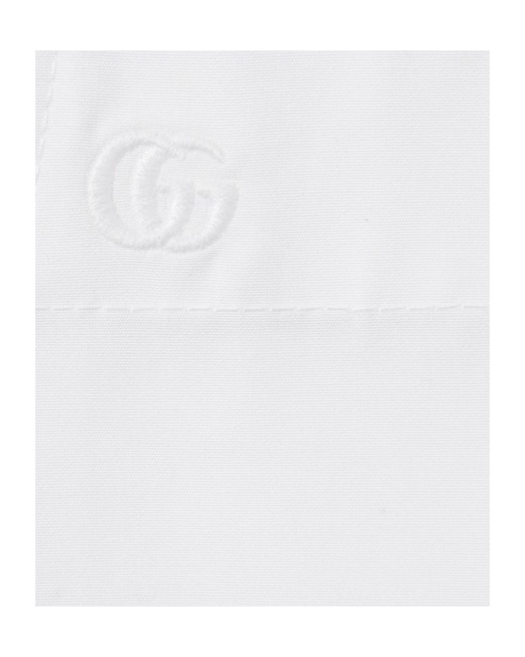Gucci White Embroidered Poplin Shirt for men