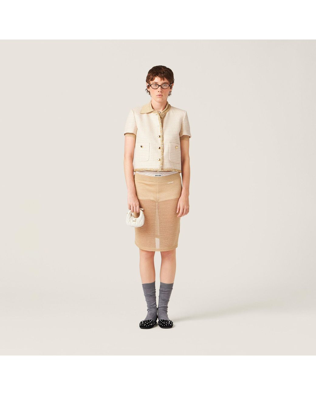 Miu Miu Natural Single-Breasted Tweed Jacket