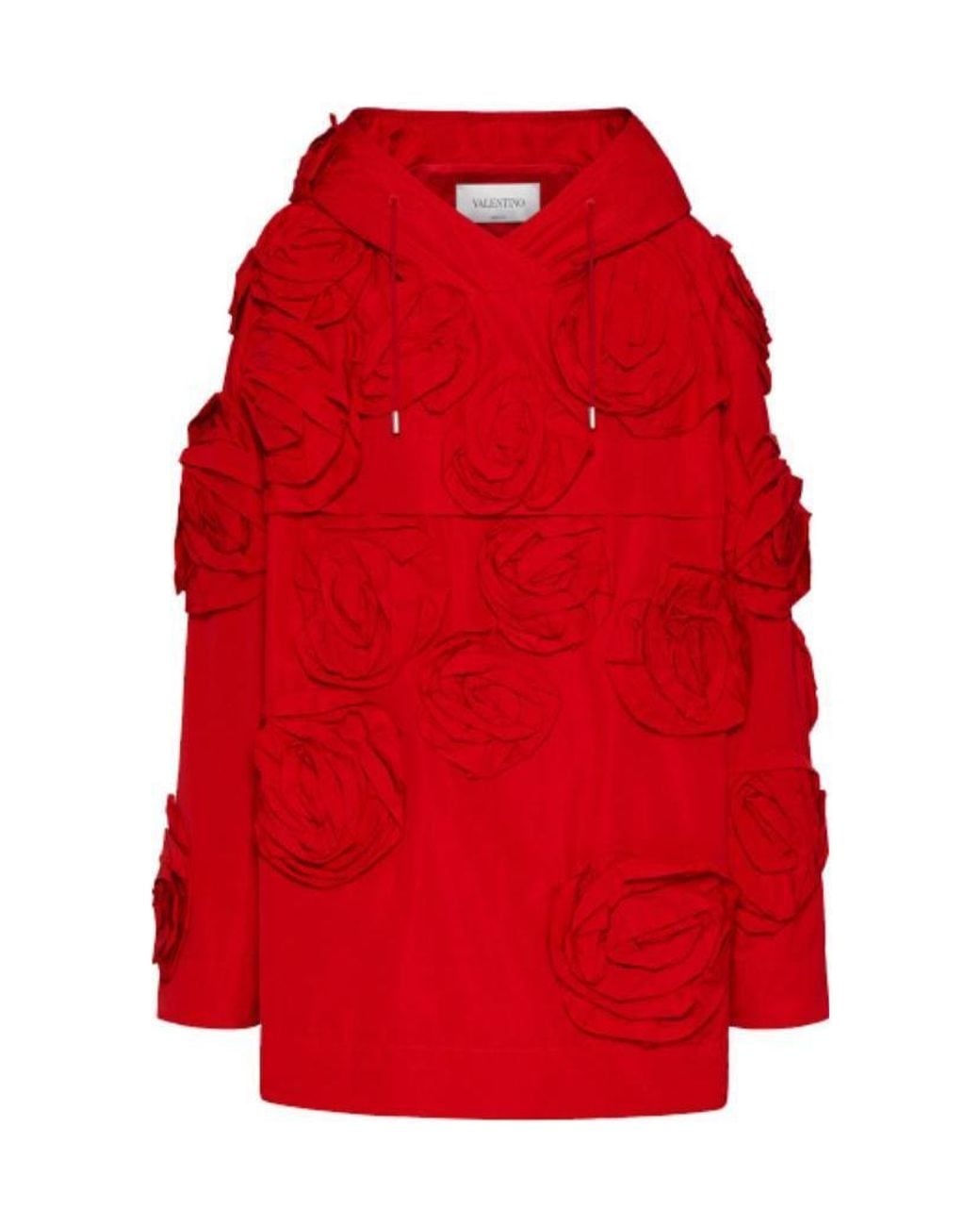 Valentino Red Embroidery Rose Hooded Hoodie