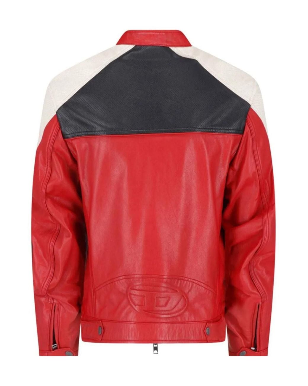 DIESEL Red Colorblock Biker Jacket for men