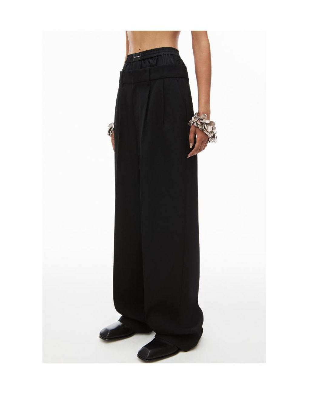 Alexander Wang Black Layered-Design Wool Trousers