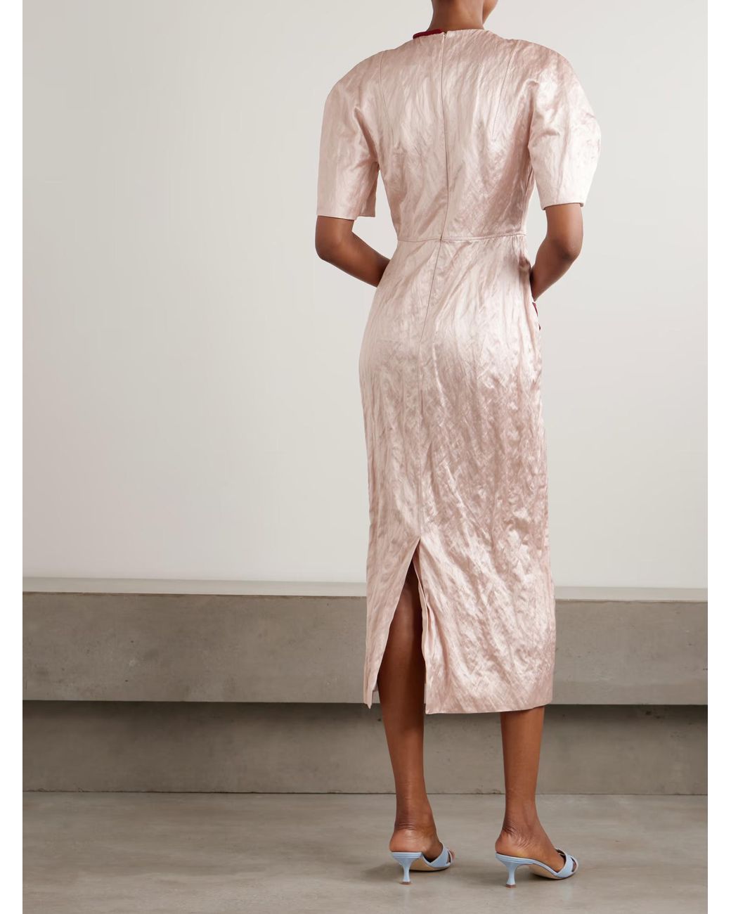 Erdem Pink Tulip Appliqué Crinkled Metallic Satin Gown